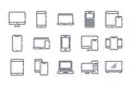 Electronics and devices related line icon set. Royalty Free Stock Photo